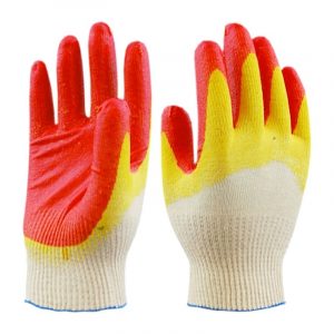 Перчатки ХБ с 2-м латексным покрытием красно-желтые, пар